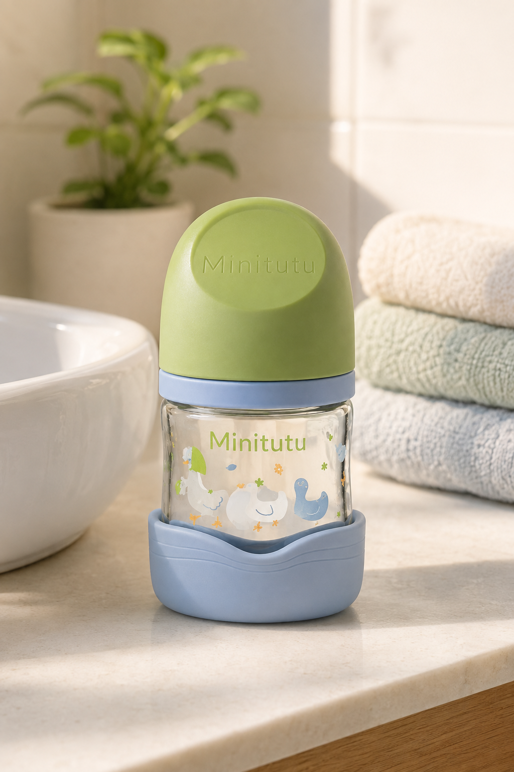 Minitutu Anti-Falling Borosilicate Glass Feeding Bottle 80ml CB524 – 0+ Months